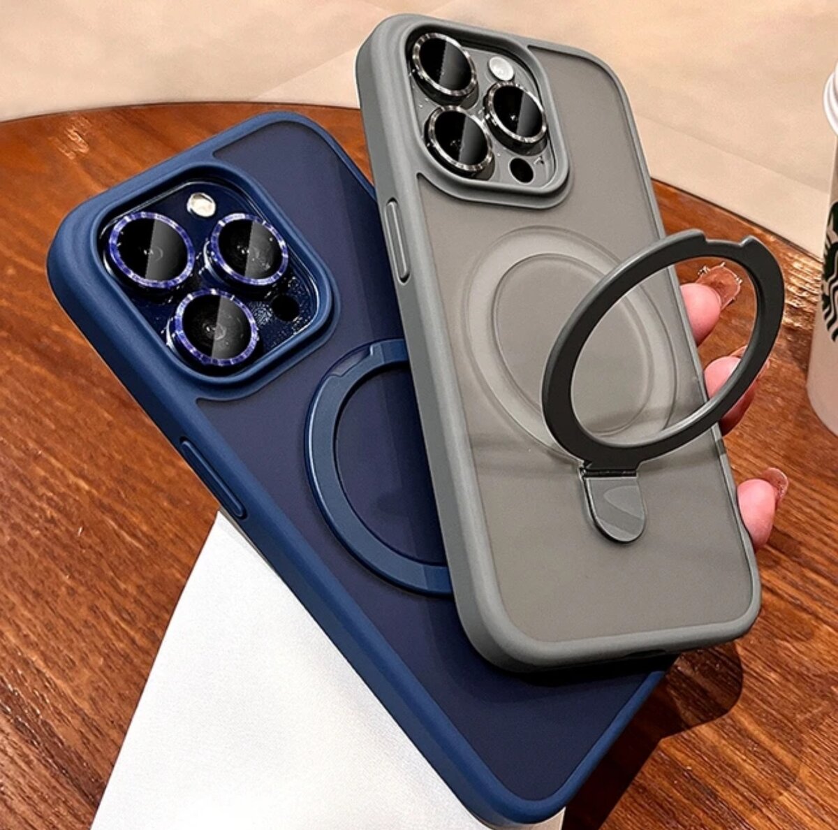 Hard shell case with kick stand case and camera lens