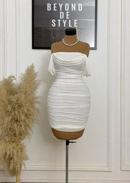 GIRLY RUCHED MESH DRESS.