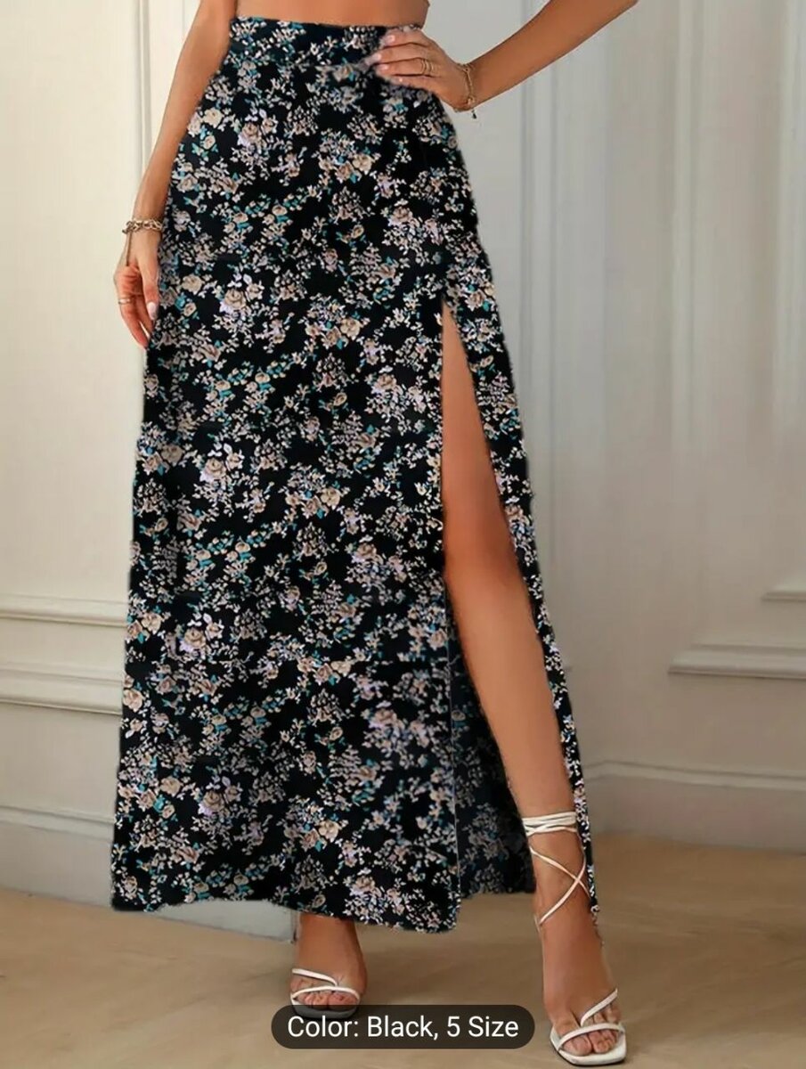 Vibrant Floral Print High Waist Split Hem Skirt