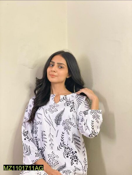 Stitched linen printed suit