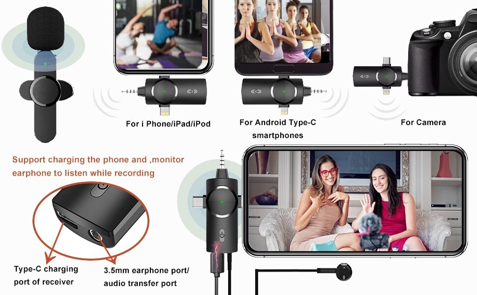 MULTI CONNECTOR DURABLE WIRELESS LAPEL MICROPHONE