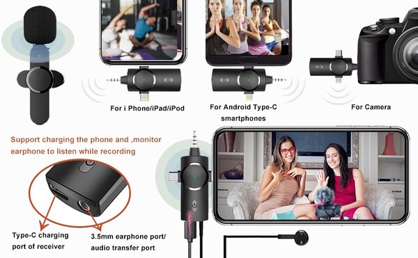 MULTI CONNECTOR DURABLE WIRELESS LAPEL MICROPHONE
