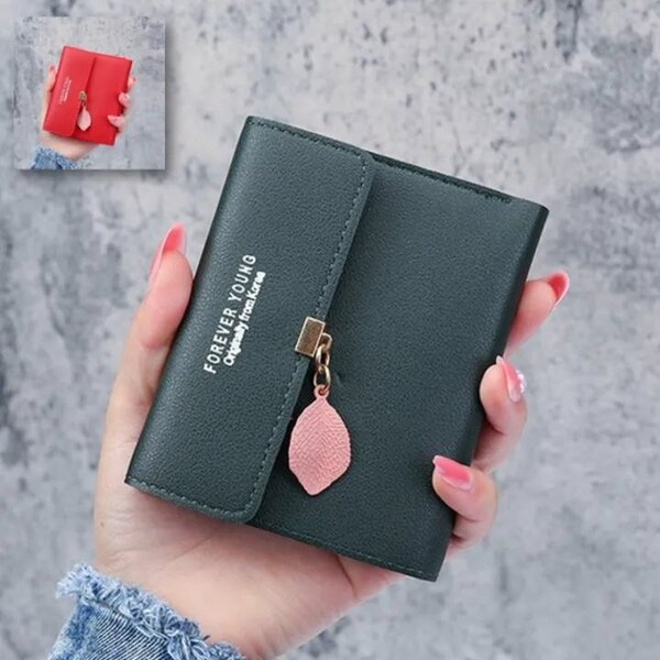 Forever Memory Leaf Charm Mini Wallet for Women and Girls