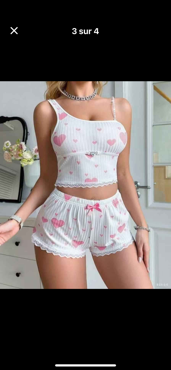 Ensemble Pyjama Résille Cœur