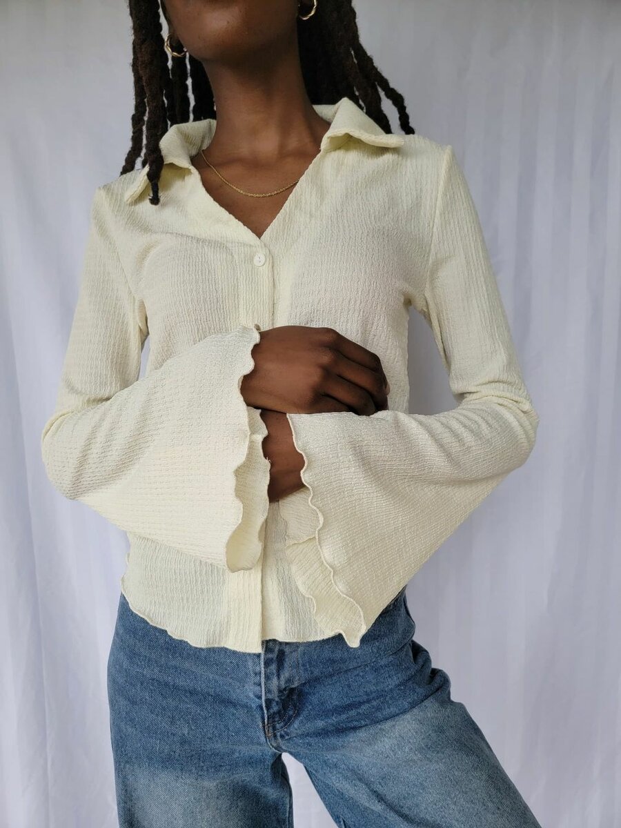 V-neck flared sleeve blouse
