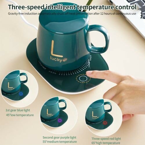 Gift Ceramic Coffee Cup + Automatic Heating Pad Energy Savin