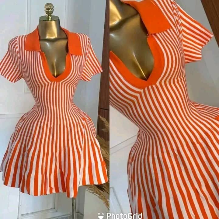 Robe Rayée à Col Polo Été