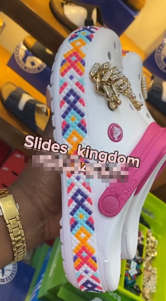 Women's pink and white crocs