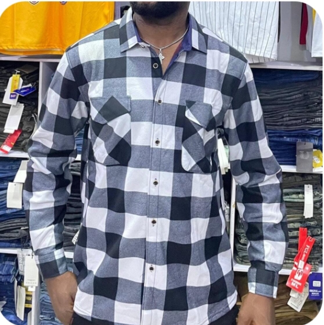 gray checkered shirt