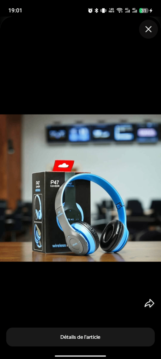 Casque Bluetooth P47 Bleu