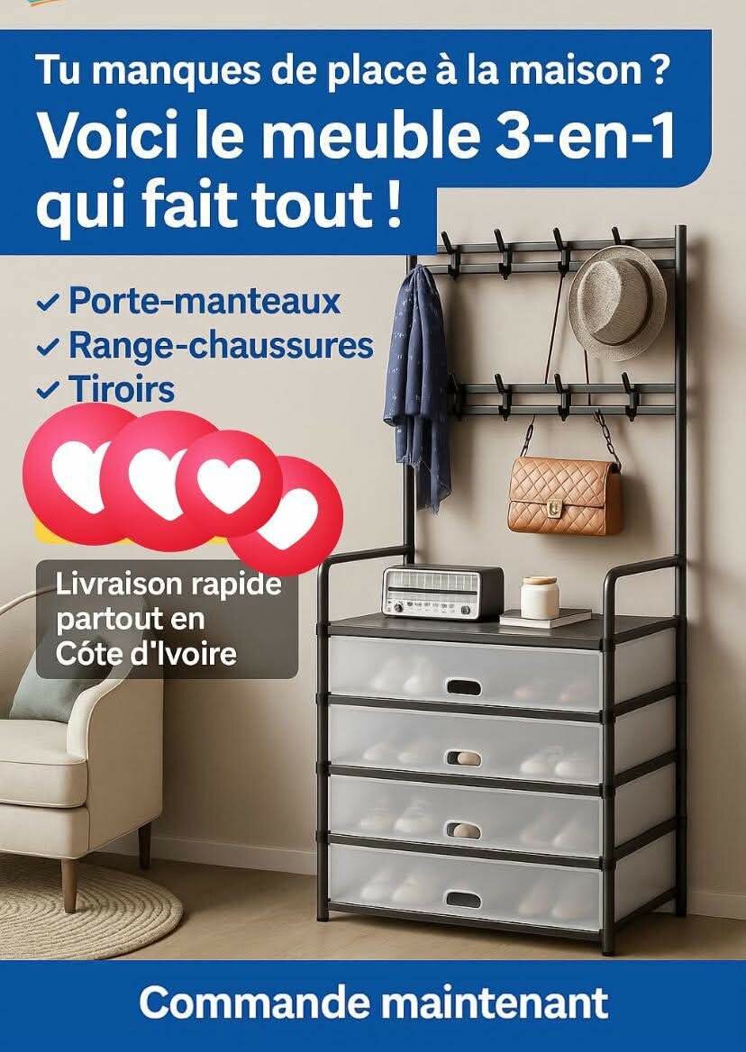 Meuble Porte-Manteaux 3-en-1