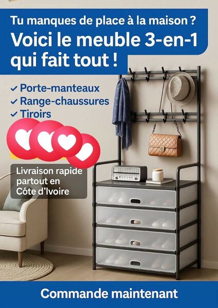 Meuble Porte-Manteaux 3-en-1