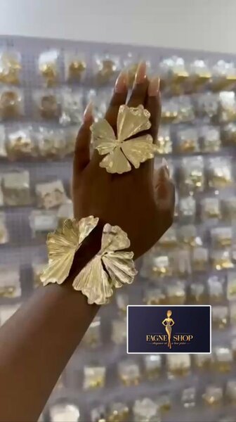 Bracelet et Bague Florale Dorée
