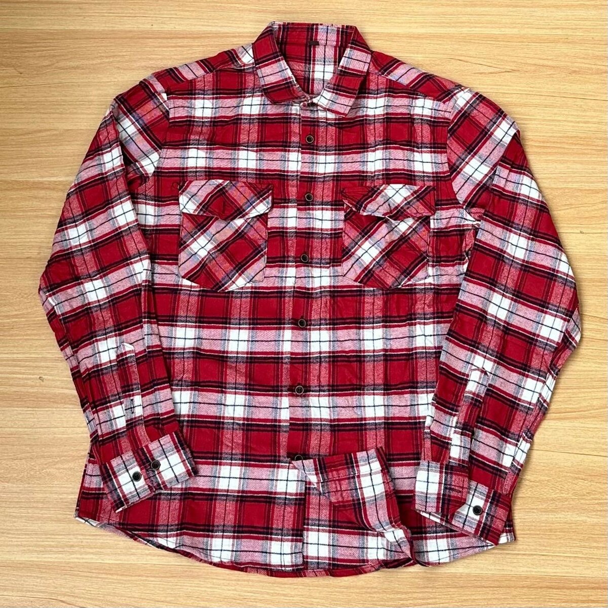 Off White Plaid Check-Pattern Flannel Overshirt