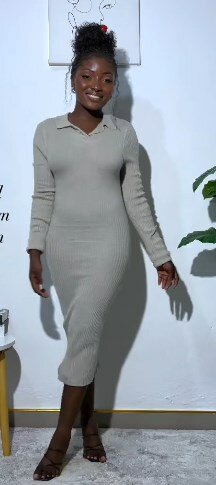 Dress dark gray, cotton, long sleeve, stretch