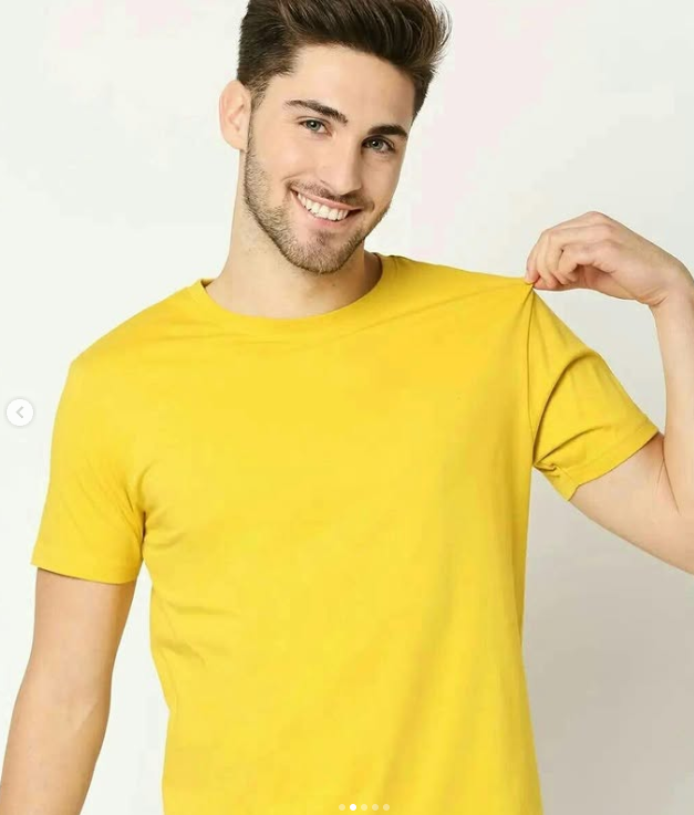 1 Pc Men's Stitched Round Neck T-Shirt, Yellow