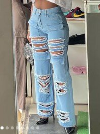 Ripped cargo jeans light blue