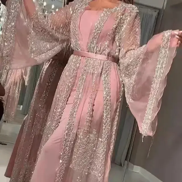 Robe Longue Rose avec Paillettes