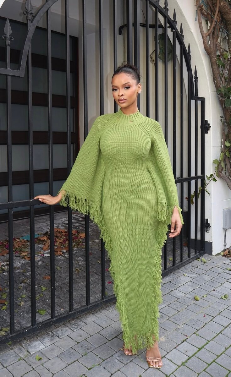 Robe Pull Vert à Franges