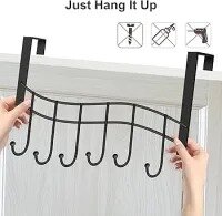 Multi usage Over The Door Hook, Iron Door Hanger 5 Hooks Towel Hat Organizer Handbag Holder Over Door Hook Clothes Coats Hanging Rack Key Hanger