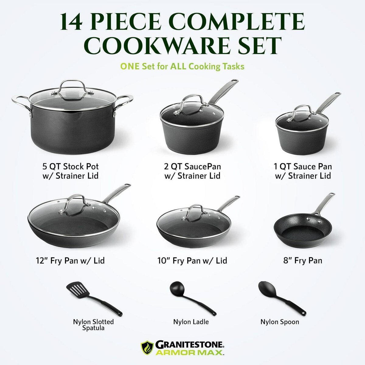 Granitestone Armor Max Pots and Pans Set Hard Anodized Cookw