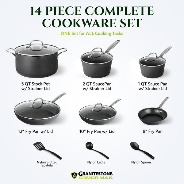 Granitestone Armor Max Pots and Pans Set Hard Anodized Cookw