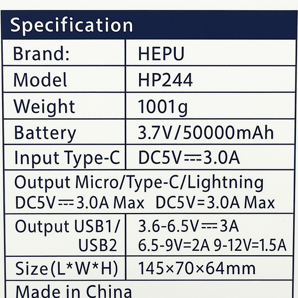 HEPU Power Bank 50000mAh