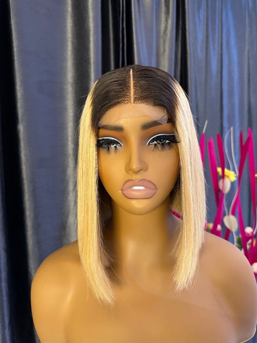 10inch blonde bone straight with dark root