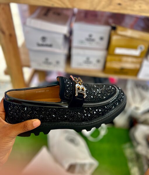 Men's Black Loafers with Metal Buckle