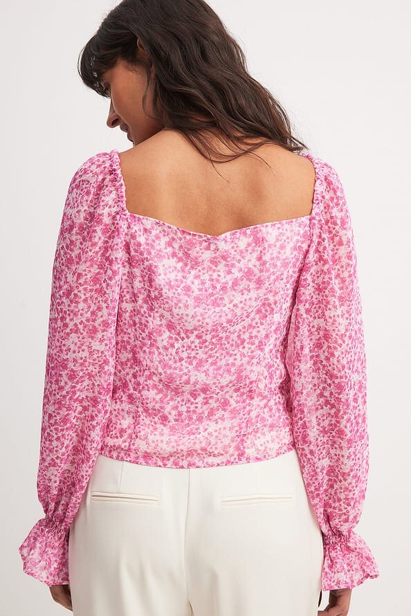 Pink-Print Chiffon Blouse