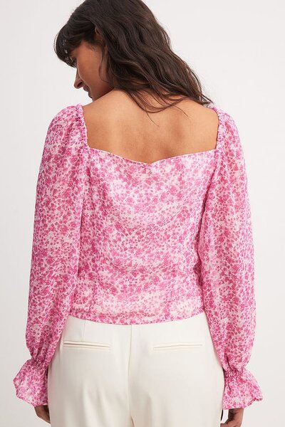 Pink-Print Chiffon Blouse