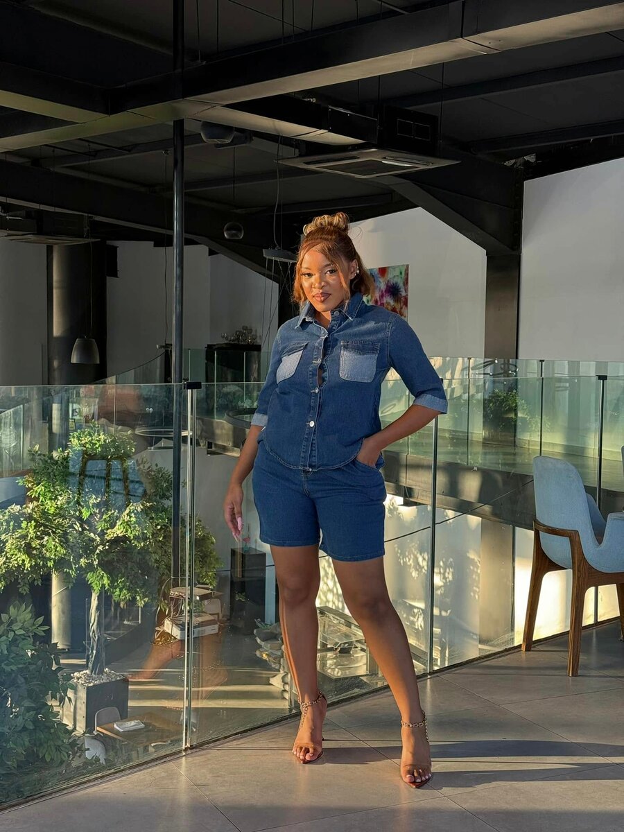 denim jacket and shorts