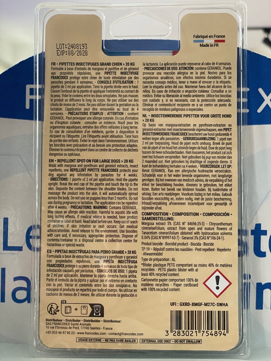 Pipettes insectifuges