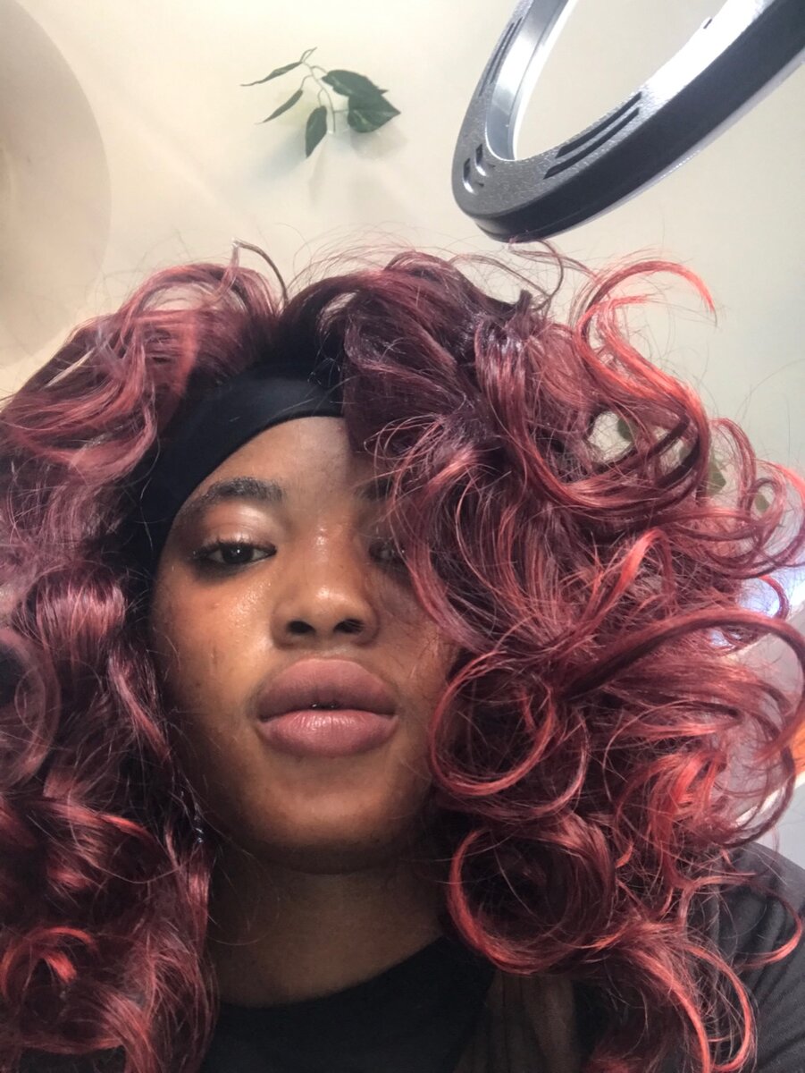 Hair band human hair blend burgundy curls