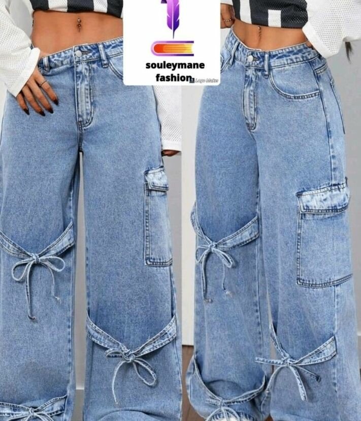 Jean cargo taille haute unique