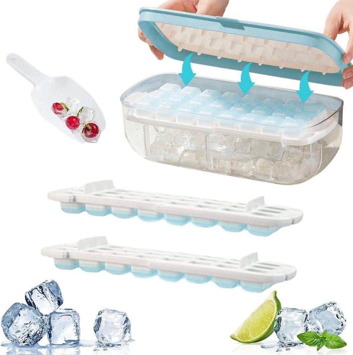 Bac à glaçons silicone avec couvercle,boîte de moule à glaço