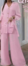 Costume femme avec pantalon palazzo large et chemise boutonnée, rose