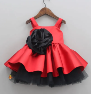 Rosy Party Dress ( Fabric Net And Silk) ( Size 06 To 16 Yrs)