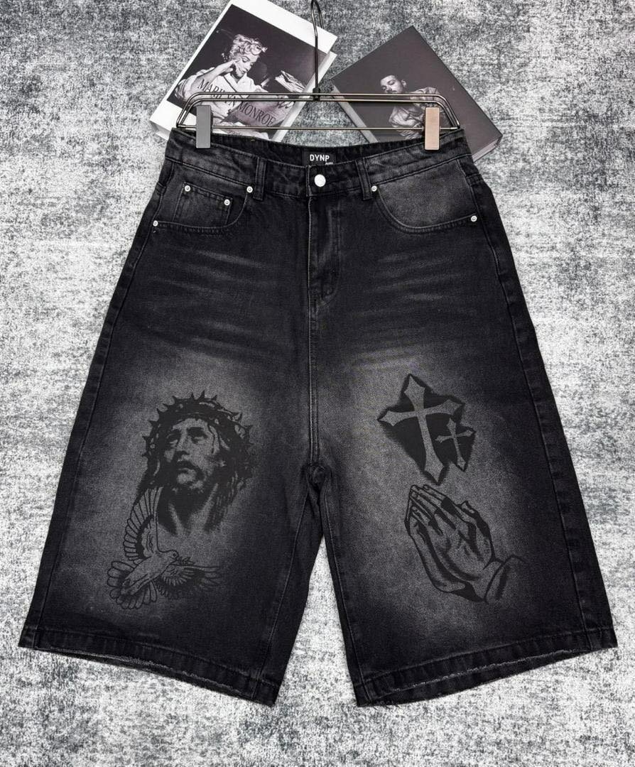 Shorts en jean noir imprimé