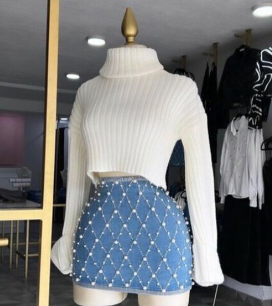 White sweater hip skirt Women  clothesing