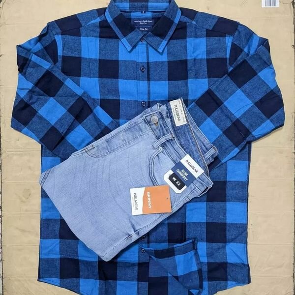 Men's set: plaid shirt and jeans