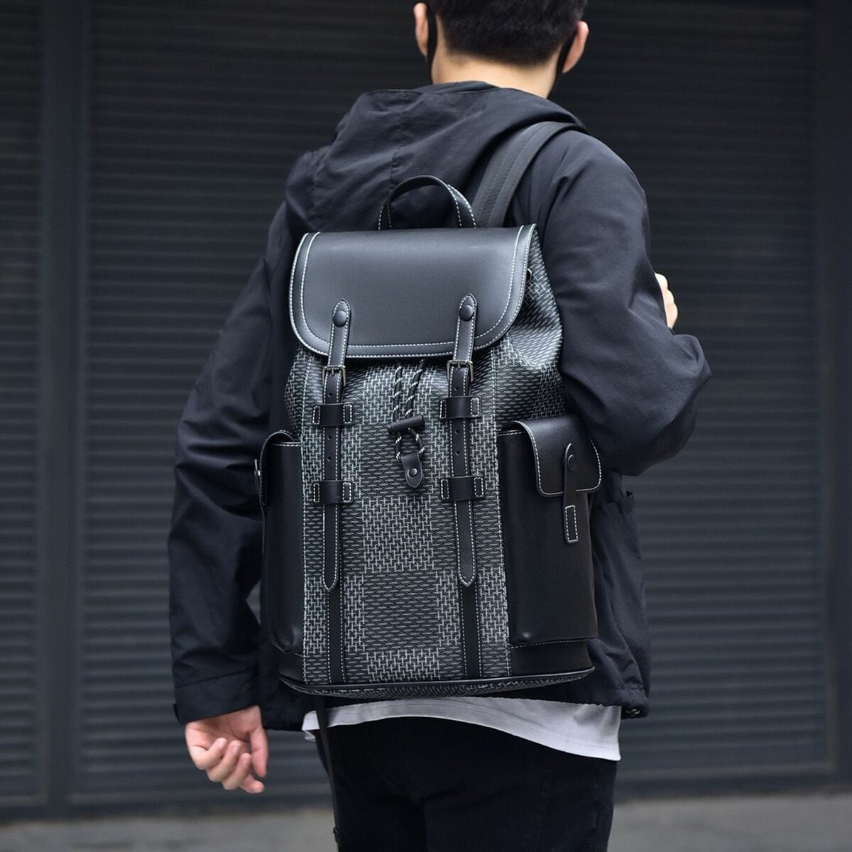 Quality leather strap backpack