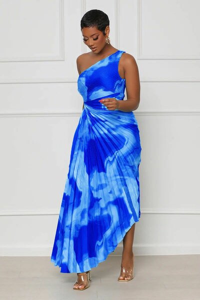 Robe Asymétrique Bleu Élégante