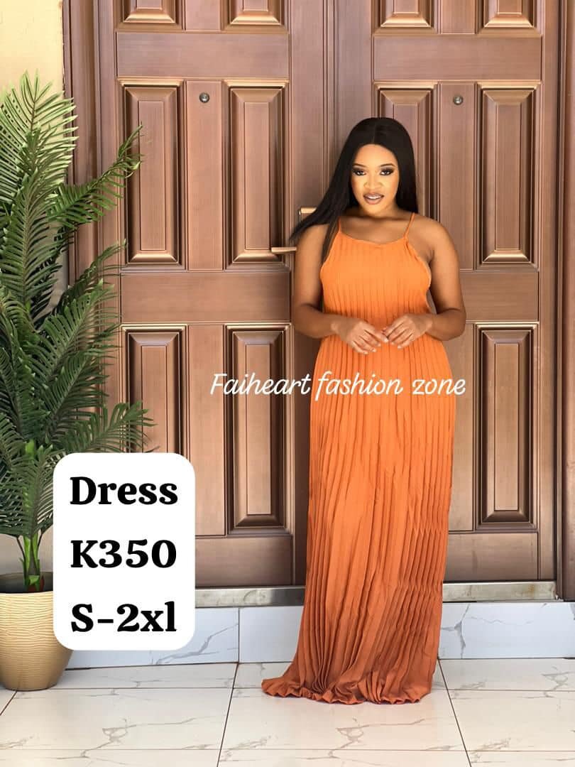 Women's long orange dress with straps  S-2xl