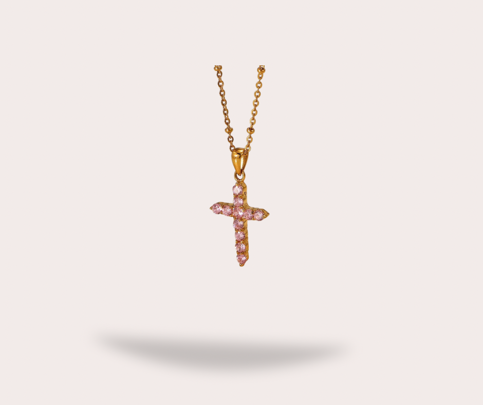 Collier croix dorée strass