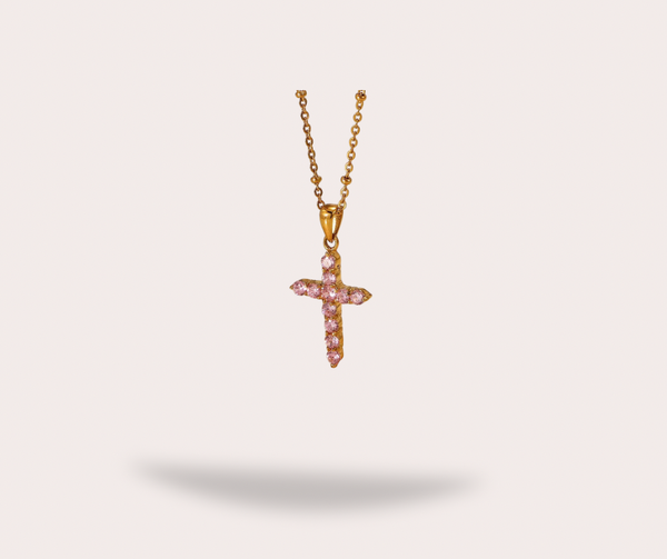 Collier croix dorée strass