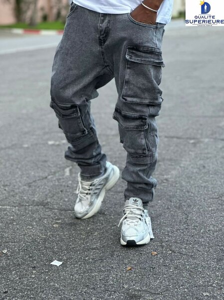 Jeans cargo gris tendance