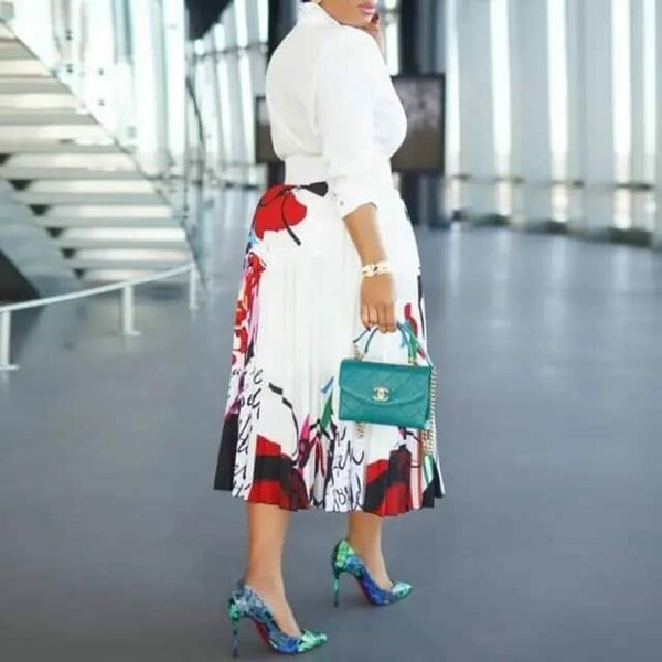 White A-line dress with floral print