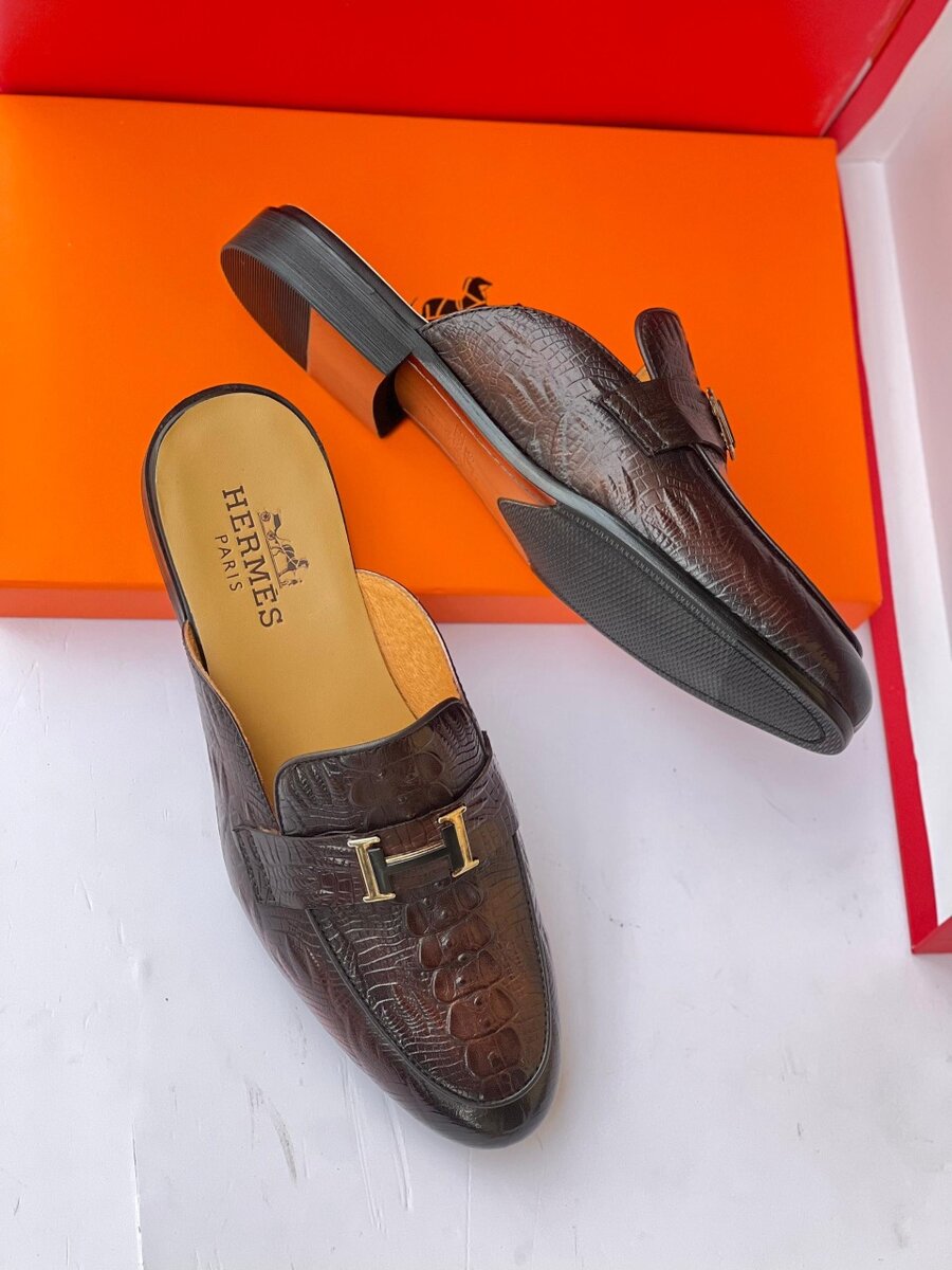 HERMES HALF SHOE COFFEE