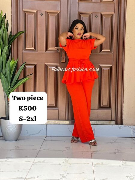 Women's suit, bright orange blouse with short sleeves and trousers S-2xl